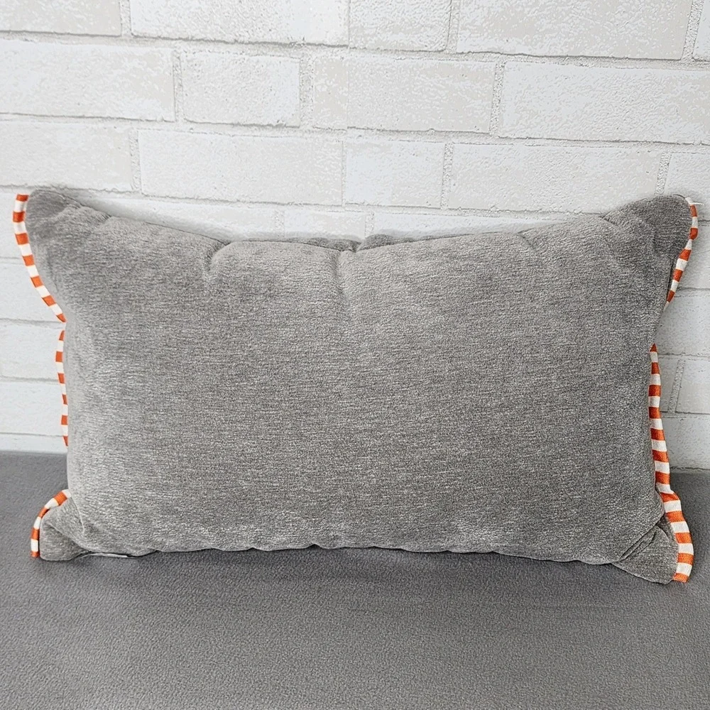 Halloween Ghost Lumbar Pillow Gray Embroidered Candy Corn Pumpkin Fall 14x24 NEW